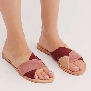 Free People Rio Vista Slide Sandals Suede Rose Combo Criss Cross Eur 40 US 9